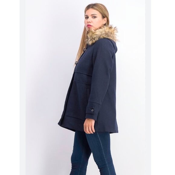 CoffeeShop Emmalise Faux Fur Lined Hood Wool Toggle Coat, Size Large, Navy - Picture 3 of 14